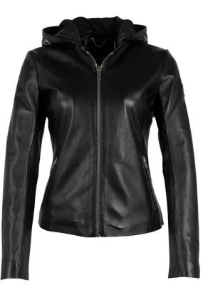 Blouson cuir capuche femme noir
