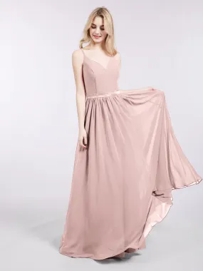 Bretelle Spaghetti Mousseline Robe de Demoiselle d'Honneur Rose Poudré Grande Taille