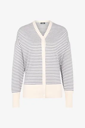 Cardigan bicolore rayé en coton mélangé
