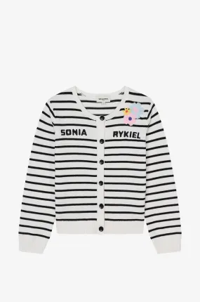 Cardigan rayé à fleurs en coton pour fille