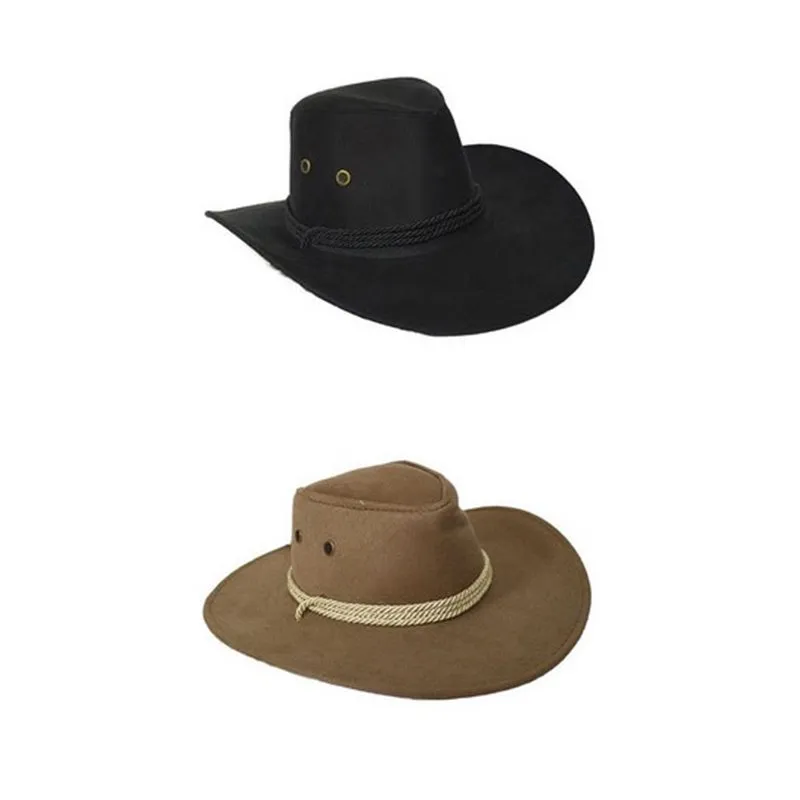 Chapeau Cowboy Feutrine Imitation Daim de Coloris Beige Brun et Noir