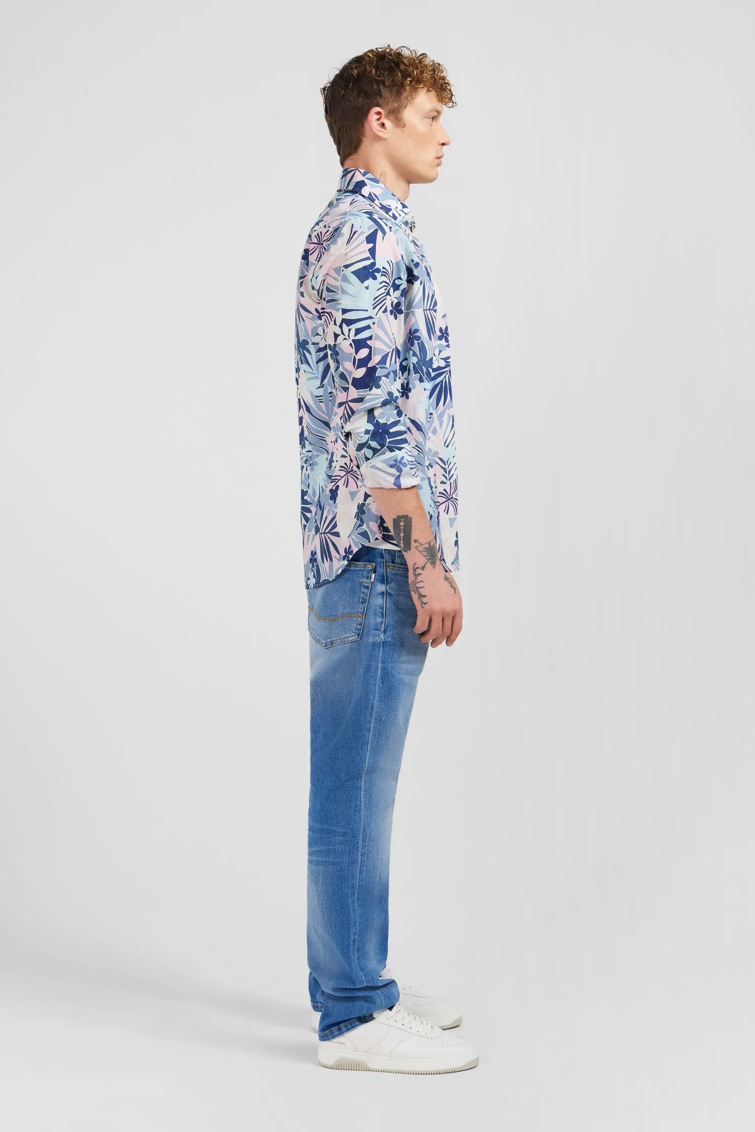 Chemise en voile de coton à motif tropical
