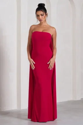 Christina | Robe longue rouge sans manches à bandeau et cape