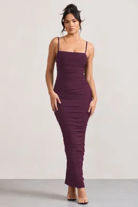 Ellis | Robe longue prune moulante à lacets