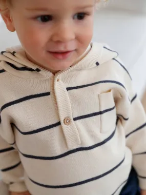 Pull rayé à capuche bébé écru - Vertbaudet