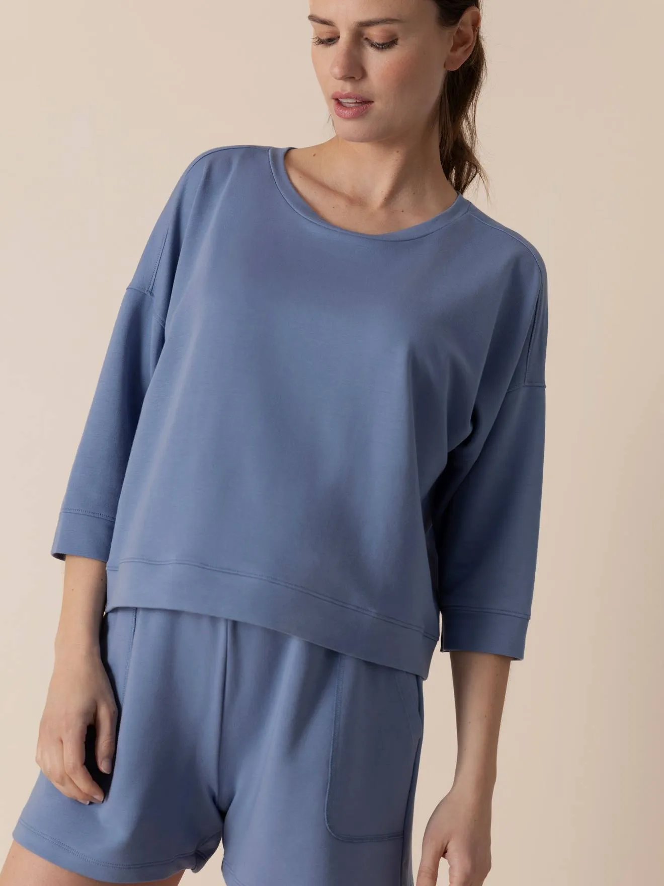 Pyjama court de grosesse oversize ENVIE DE FRAISE bleu grisé - Envie de Fraise