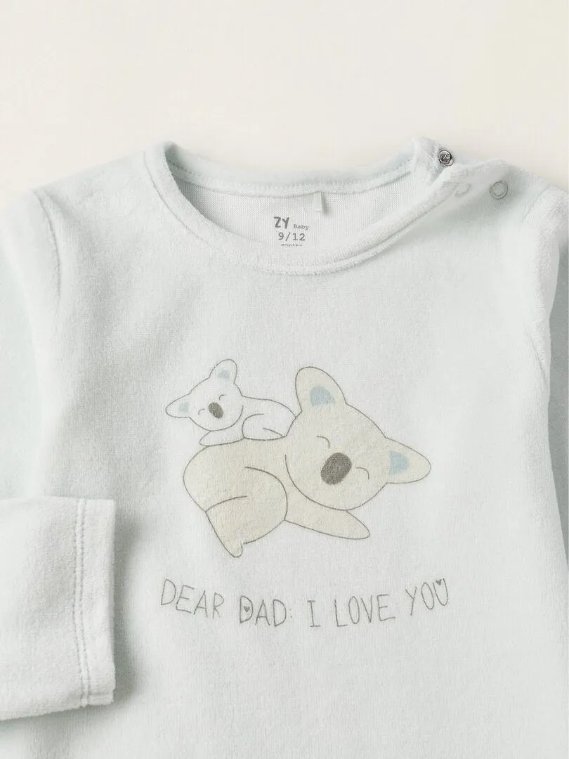 Pyjama en velours pour bébé garçon 'Cher Papa'  LITTLE LOVE NOTES - Bleu clair