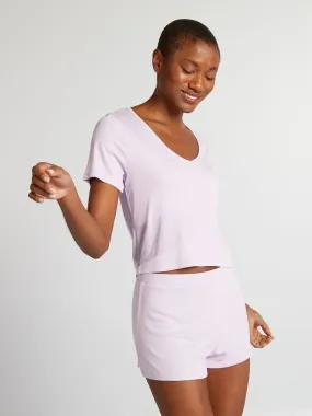 Pyjama short maille côtelée - 2 pièces - Violet