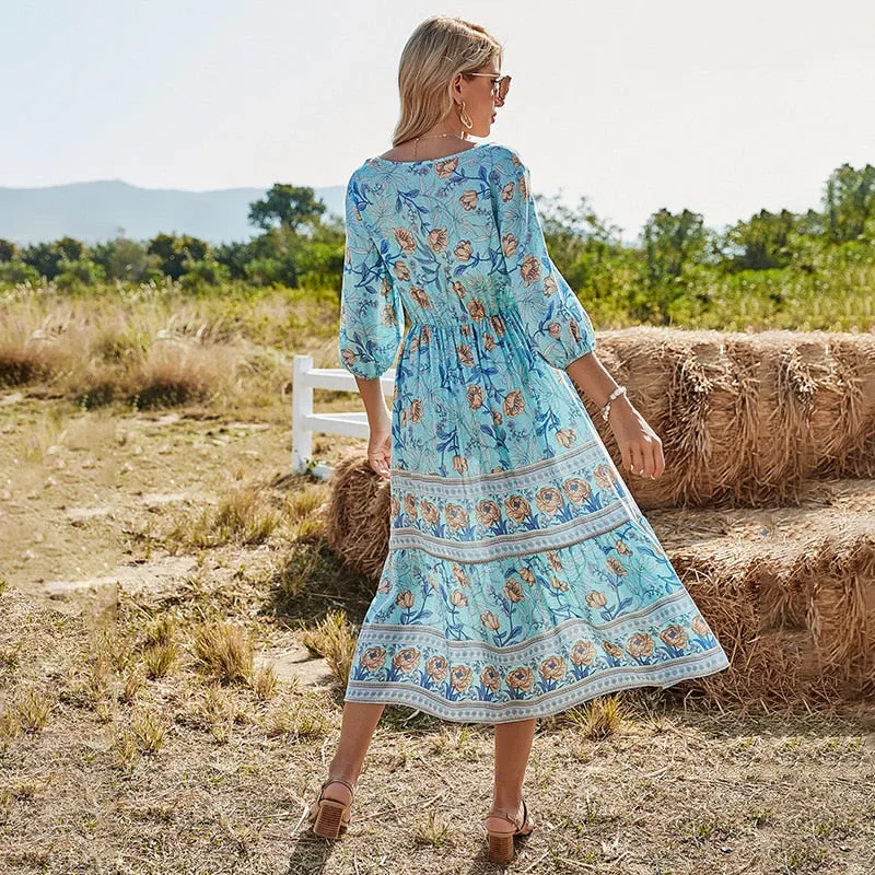Robe Mi-Longue Style Bohème Fleurie
