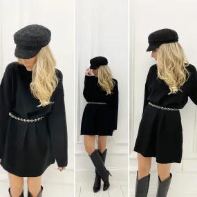 Robe pull noire col cheminée