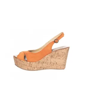 Sandale compensée femme 2020 cuir daim orange, OSMOSE shoes paris.