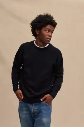 Sweat bleu marine en laine mérinos pour homme