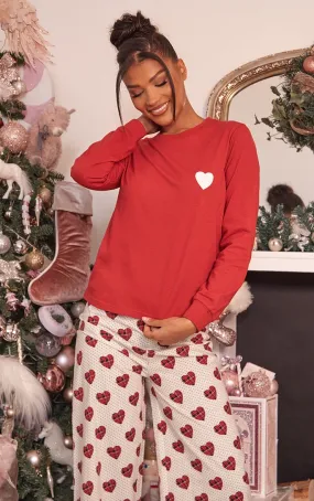 T-shirt de pyjama en coton rouge à manches longues