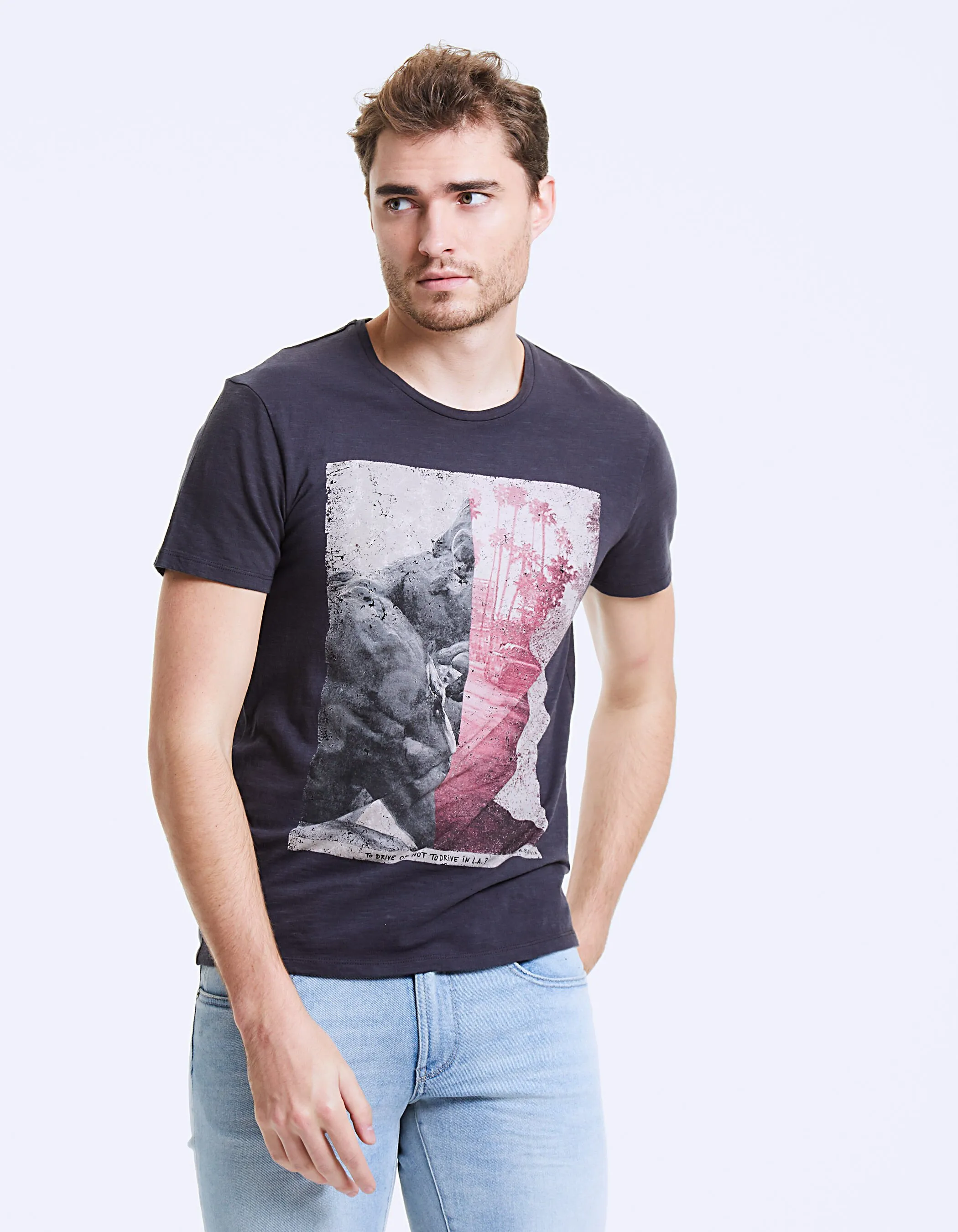 Tee-shirt anthracite à visuel Penseur-L.A Homme