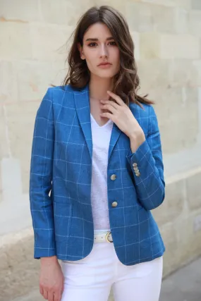 Veste Victoire en lin - Carreau Bleu